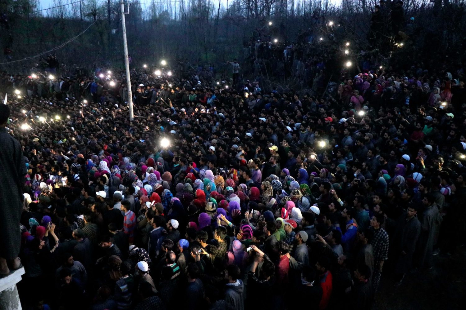 Hundreds of people gathered for the funeral of Militant Rayees Wani in Pulwama Pic: Vikar Syed