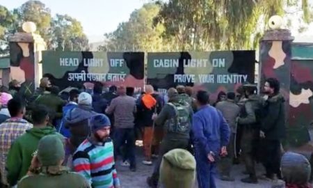 Protestors outside Rajouri military camp after two locals were found dead near the garrison’s gate.
